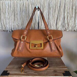 MBMJ Bianca Caramel Tan Leather Top Handle Crossbody East West Squishy Satchel